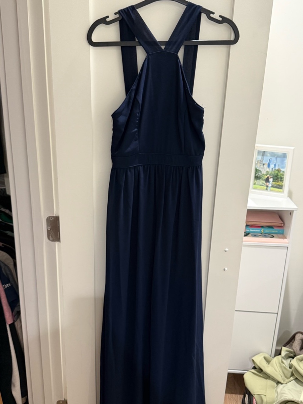 Lulu's Navy Blue Prom Dress with Crossback Straps